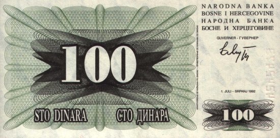 Bosnia and Herzegovina - 100 Dinara (1992) - Pick 13