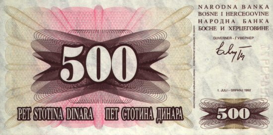 Bosnia and Herzegovina - 500 Dinara (1992) - Pick 14