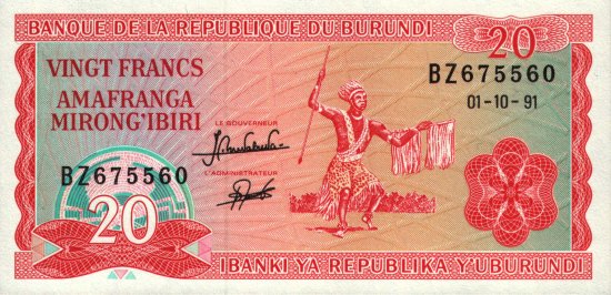 Burundi - 20 Francs (1977 - 1997) - Pick 27