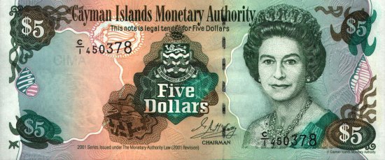 Cayman Islands - 5 Dollars (2001) - Pick 27