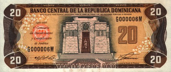 Dominican Republic - 20 Pesos Oro (1992) - Pick 139