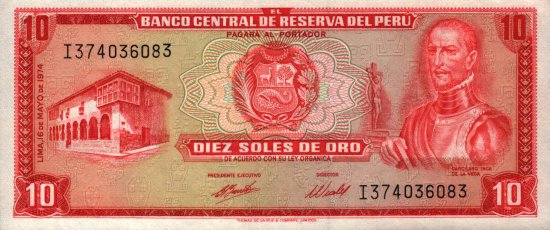 Peru - 10 Soles De Oro (1969 - 1974) - Pick 100