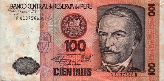 Peru - 100 Intis (1985 - 1986) - Pick 132