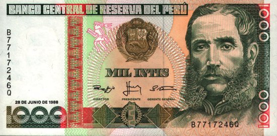 Peru - 1,000 Intis (1986 - 1988) - Pick 136
