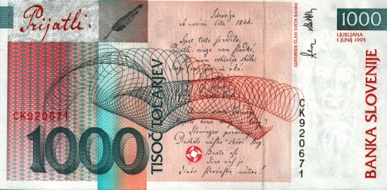 Slovenia - 1,000 Tolarjev (1993) - Pick 18