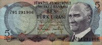 Turkey - 5 Lira (1970) - Pick 185