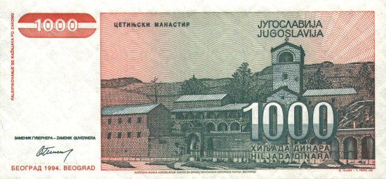 Yugoslavia - 1,000 Dinara (1994) - Pick 140